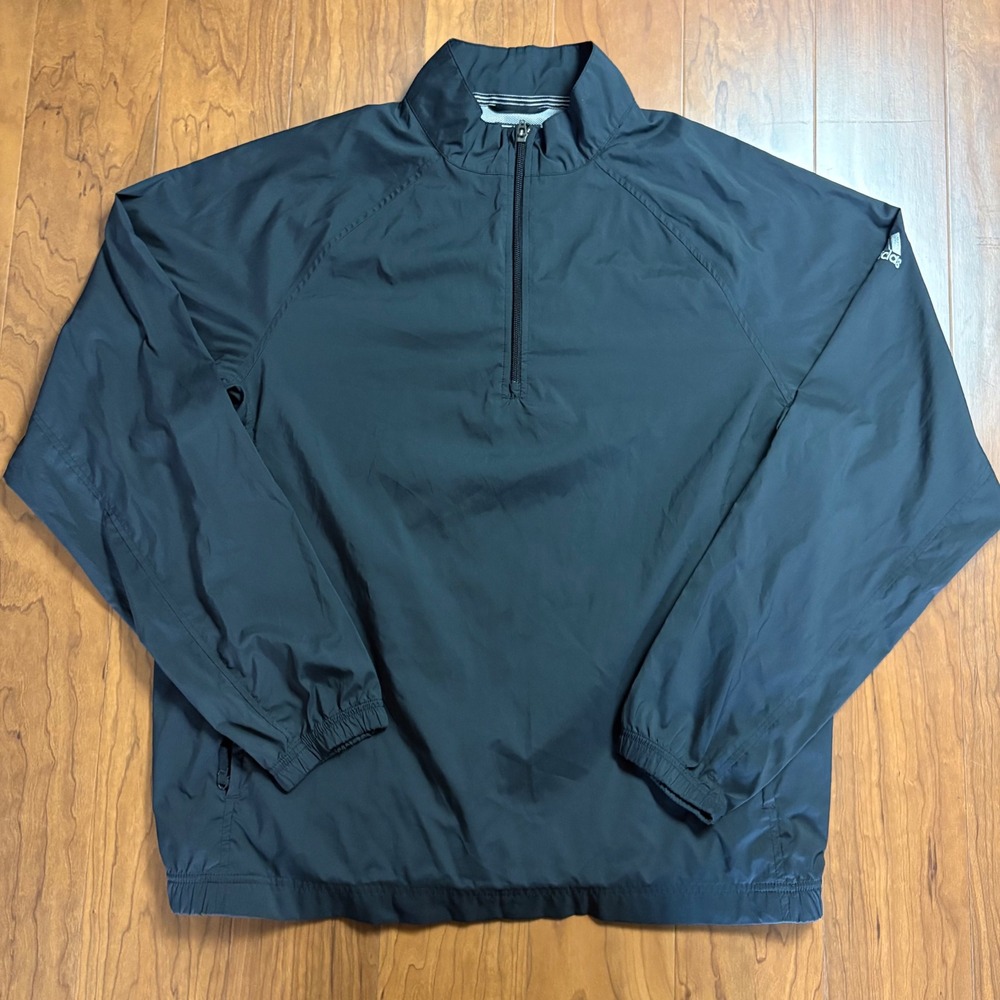 Adidas ClimaProof Wind Jacket Mens Large Black Quarter Zip Golf Pullover 991233